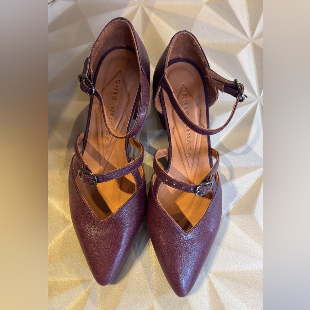 Chie Mihara plum Women's Pointed leather Slingback Mary Jane’s - Picture 2 of 4
